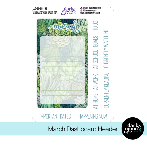Standard Vertical Planner Dashboard Kit - Cottage Succulents - 103-20-DB - Image 2