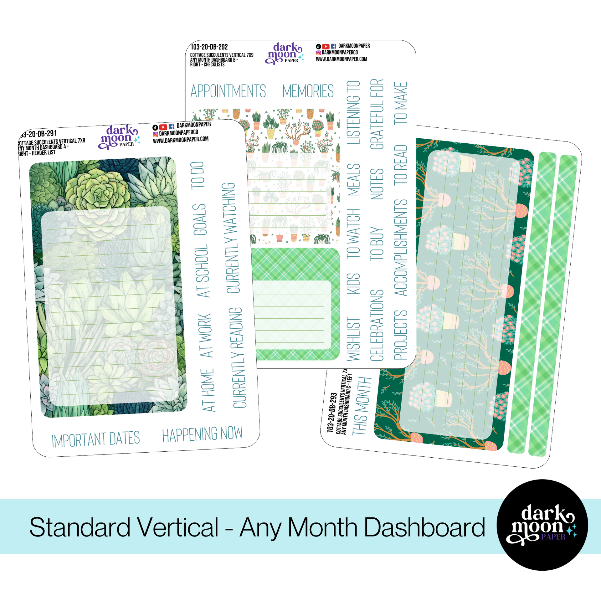 Standard Vertical Planner Dashboard Kit - Cottage Succulents - 103-20-DB - Image 5