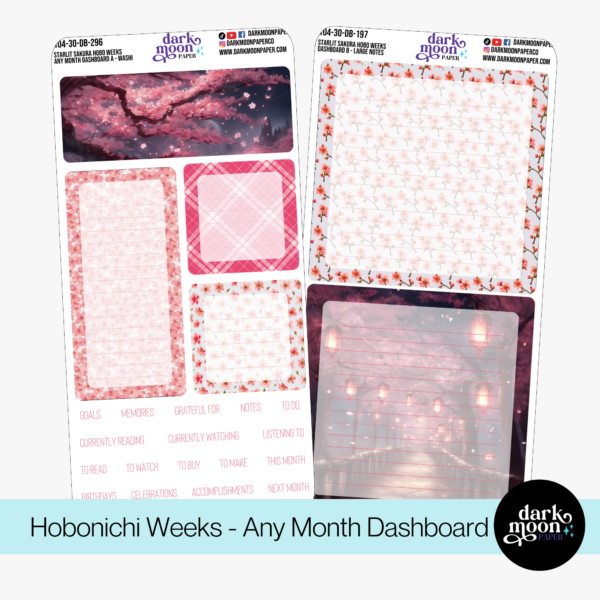 Any Month dashboard stickers for hobonichi weeks planners featuring cherry blossoms