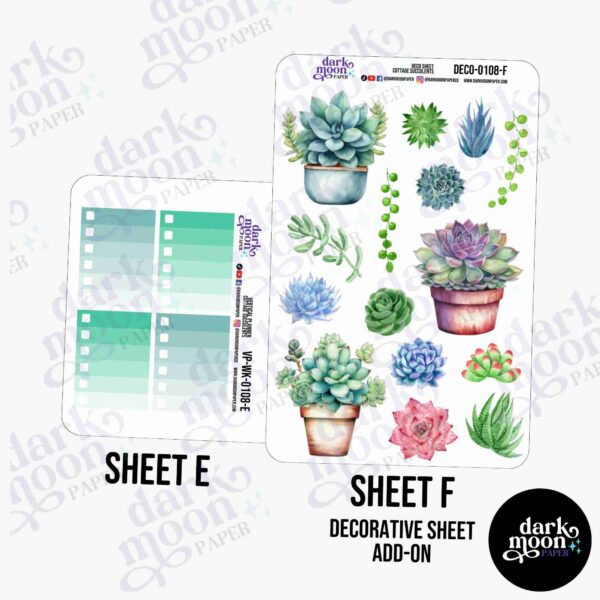 Cottage Succulents vertical planner stickers for vertical layout weekly planners, checklist and decorative view