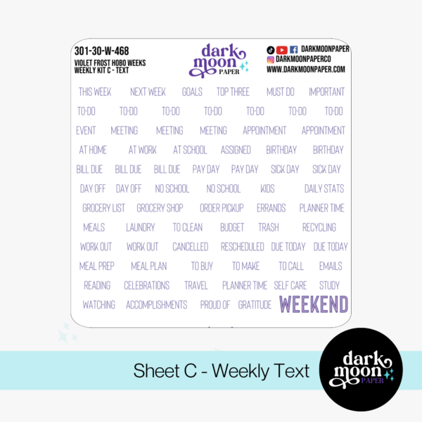 custom planner sticker kit boosters in violet frost design with matching purple text