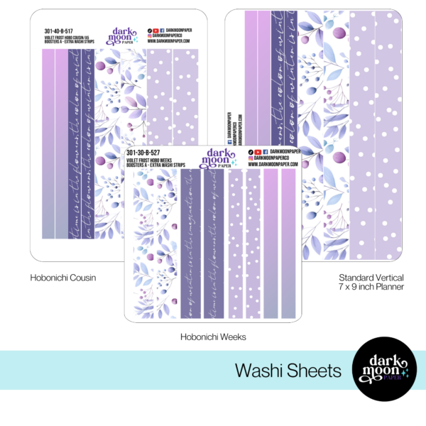 custom planner sticker kit boosters in violet frost design with matching purple washi