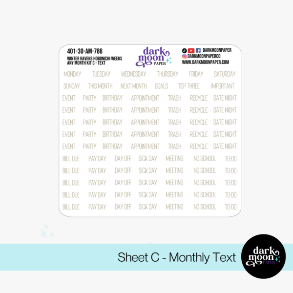 Hobonichi Weeks Any Month Monthly Kit | Winter Ravens 401-30-AM - Image 4