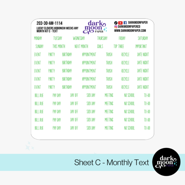 Hobonichi Weeks Any Month Monthly Kit - Lucky Clovers - 203-30-AM - Image 3