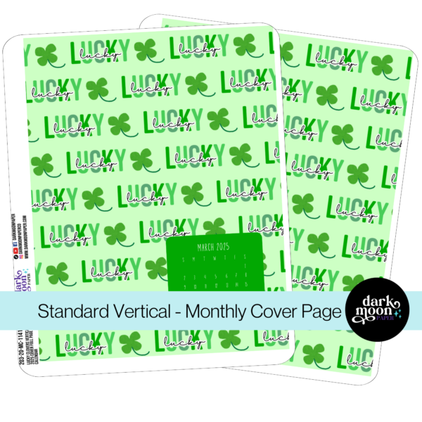 Standard Vertical Planner Monthly Cover Page - Lucky Clovers - 203-20-MC