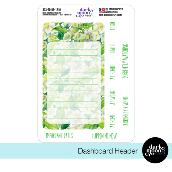Standard Vertical Planner Dashboard Kit - Fresh Jasmine - 303-20-DB - Image 6