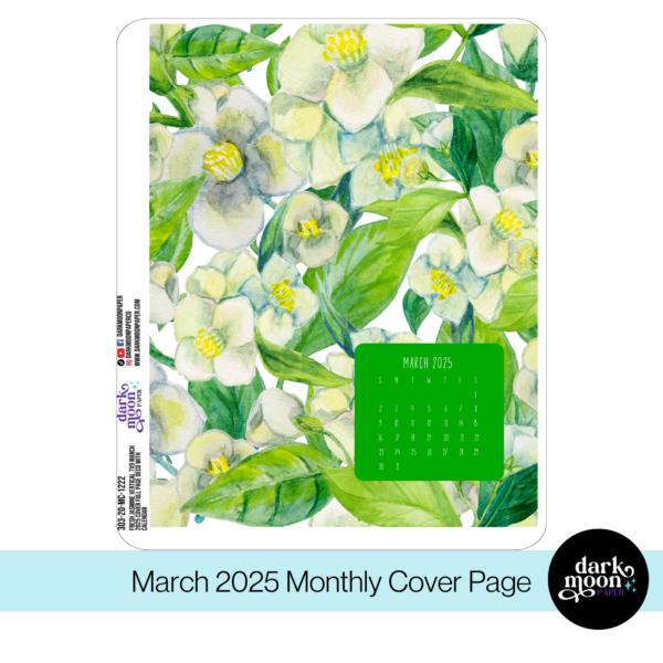 Standard Vertical Planner Monthly Cover Page - Fresh Jasmine - 303-20-MC - Image 2