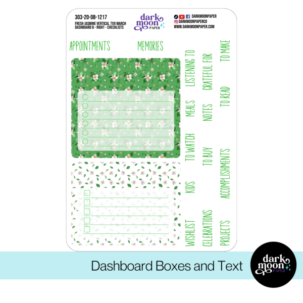 Standard Vertical Planner Dashboard Kit - Fresh Jasmine - 303-20-DB - Image 3
