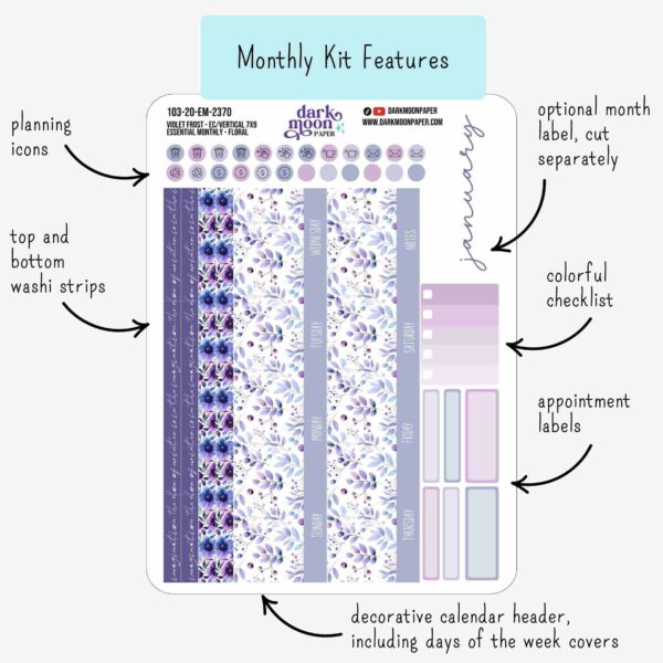 Features of the of 7x9 monthly planner sticker kit