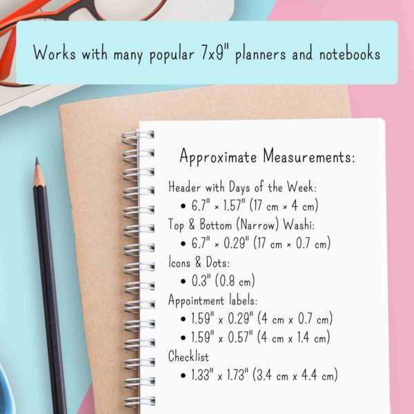 Measurements for 7x9 monthly planner sticker kit