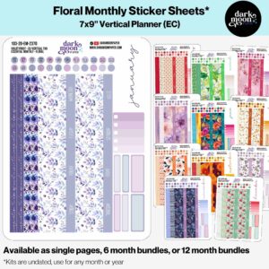 7x9 monthly planner sticker kit featuring colorful seasonal floral designs