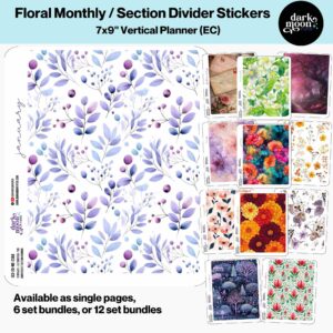 Floral monthly cover sheet section divider stickers for 7x9 sized planner notebooks