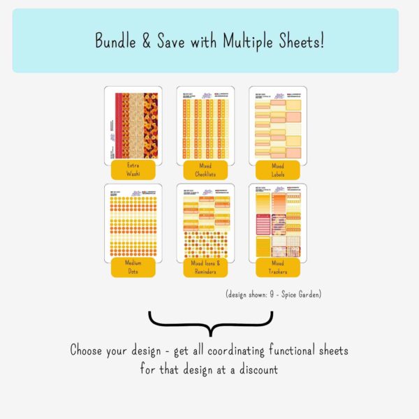 Infographic showing bundle and save option to get all 6 functional planner sticker sheets at a discount