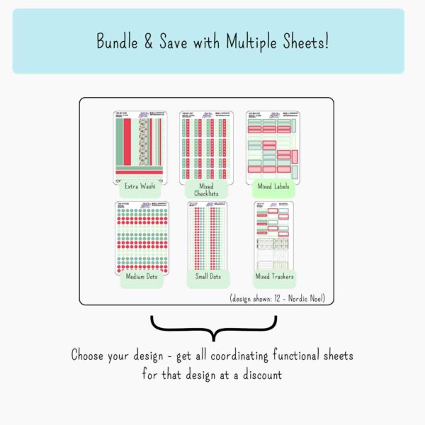 Image showing bundled purchase options: all 6 functional planner sticker sheets from one design colorway for a bundled discount