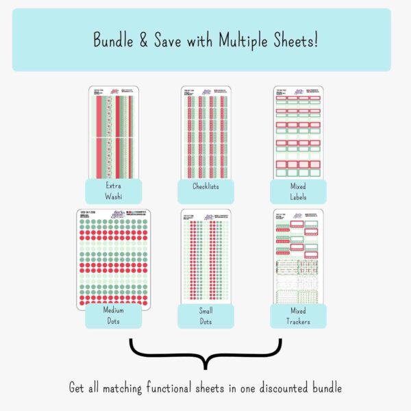 Infographic showing bundle and save option to get all 6 functional planner sticker sheets at a discount