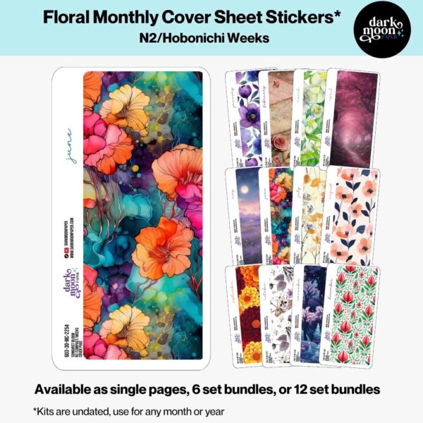Overview of all monthly cover planner section divider sheets from the Floral Collection, sized for Hobonichi Weeks N2 planners