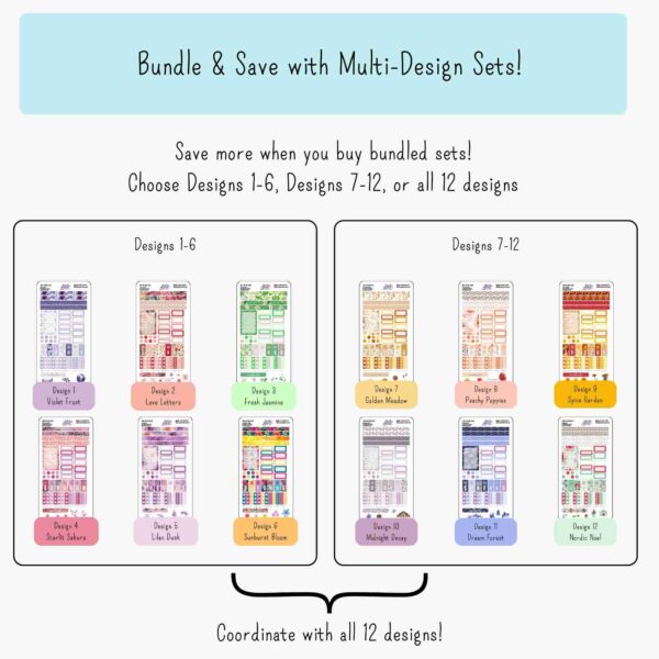 Overview of all bundle and save options for weekly kits from the Floral Collection, sized for Hobonichi Weeks N2 planners