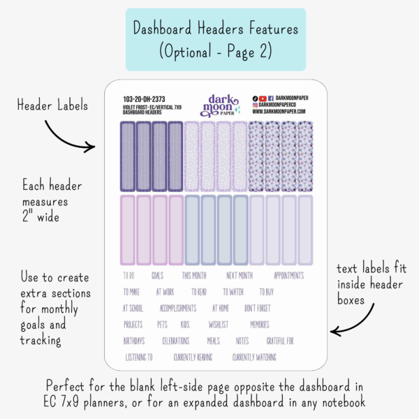 Floral Dashboard Sticker Kit – 7x9 Vertical Planners – 1 or 2-Page Set for Monthly Goals & Tracking - Image 3