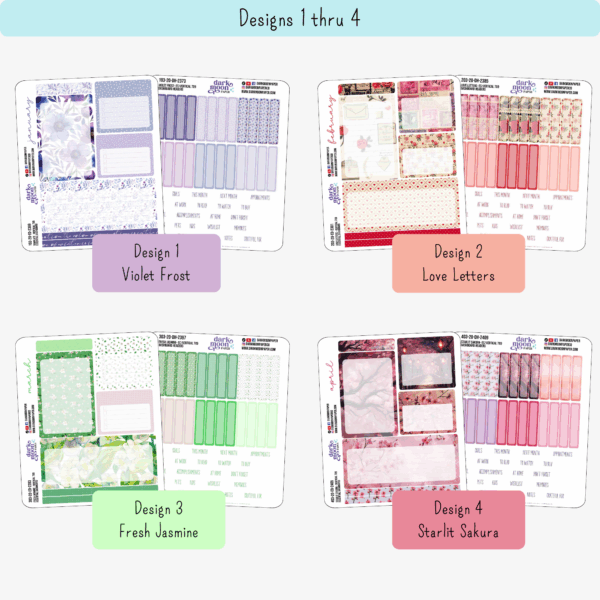monthly dashboard stickers for 7x9 inch planner notebooks, january through april