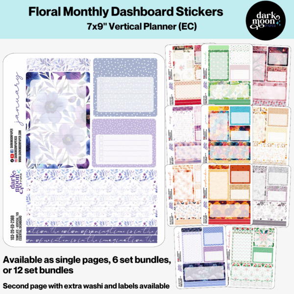 monthly dashboard stickers for 7x9 inch planner notebooks