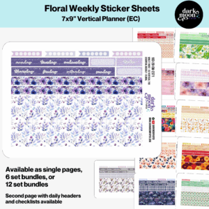 Floral Weekly sticker sheets for 7x9 inch vertical planners in 12 coordinating floral designs