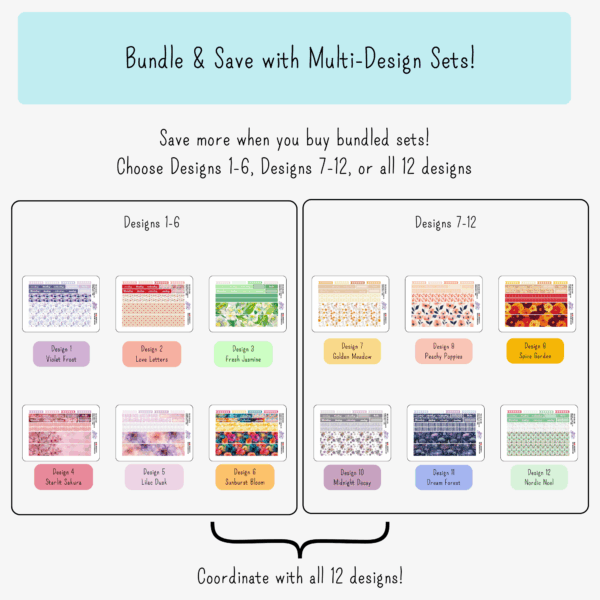 Infographic showing bundle and save options for the weekly planner sticker kit for 7x9 inch planners