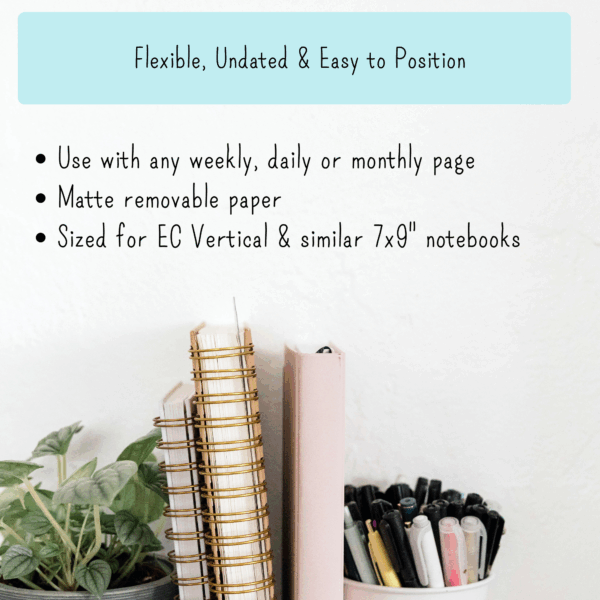 Infographic showing benefits of the weekly planner sticker kit for 7x9 inch planners