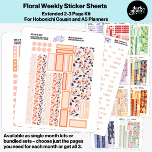Image of 12 floral design options of hobonichi cousin weekly sticker kits