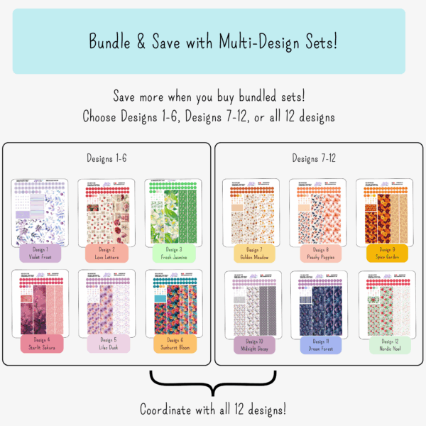 Infographic about how to bundle and save in 3, 6 or 12 month bundles for the hobonichi cousin monthly planner sticker kits