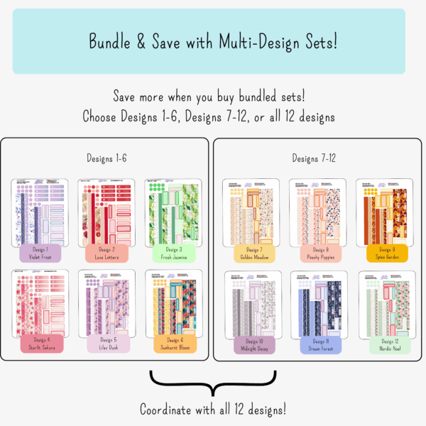 infographic about bundle and save options for hobonichi cousin weekly sticker kits