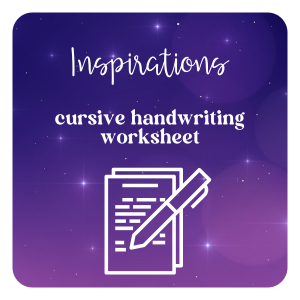 Inspirations cursive handwriting worksheet for free download from Dark Moon Paper's free resource library
