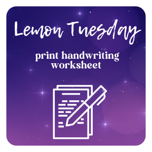 Lemon Tuesday cursive handwriting worksheet for free