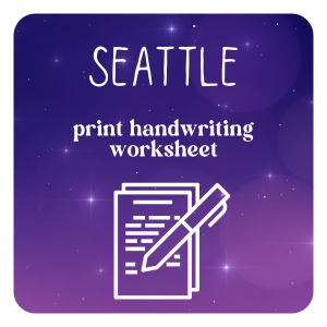 Seattle handwriting worksheet for free download from Dark Moon Paper's free resource library